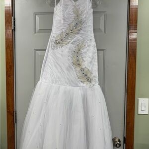 White Beaded Tulle Mermaid Gown